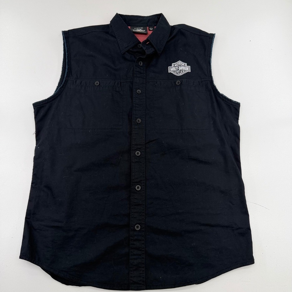 Harley-Davidson Mens Black Sleeveless Button Up Shirt Distressed Graphic Large